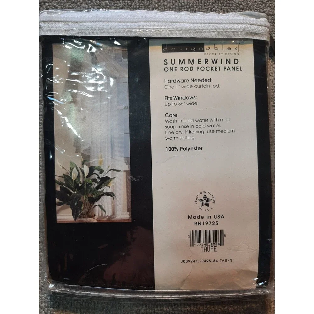 Designables Summerwind One Rod Pocket Panel Curtain Taupe 60